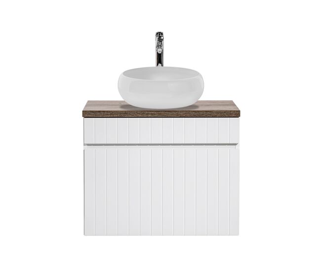 Mueble lavabo individual redondo 60cm zelie blanco y madera
