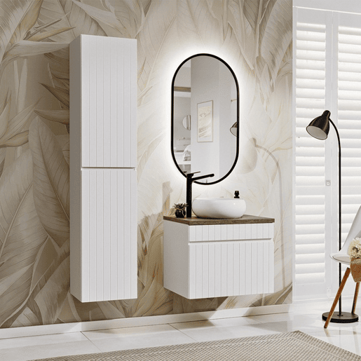 Branco e Madeira móvel de lavatório redondo simples 60cm Zelie Branco e Madeira móvel de lavatório redondo simples 60cm Zelie