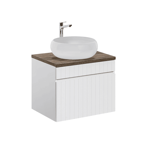 Branco e Madeira móvel de lavatório redondo simples 60cm Zelie Branco e Madeira móvel de lavatório redondo simples 60cm Zelie