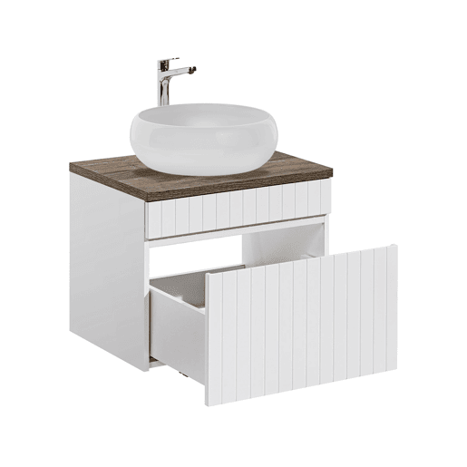 Branco e Madeira móvel de lavatório redondo simples 60cm Zelie Branco e Madeira móvel de lavatório redondo simples 60cm Zelie