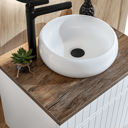 Branco e Madeira móvel de lavatório redondo simples 60cm Zelie Branco e Madeira móvel de lavatório redondo simples 60cm Zelie