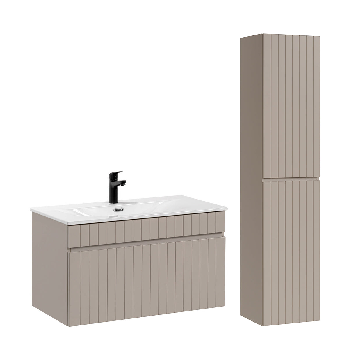 Conjunto lavabo individual encastrado y mueble columna Zelie 80 Beige