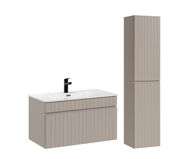 Conjunto lavabo individual encastrado 80 cm y mueble columna zelie cachemira