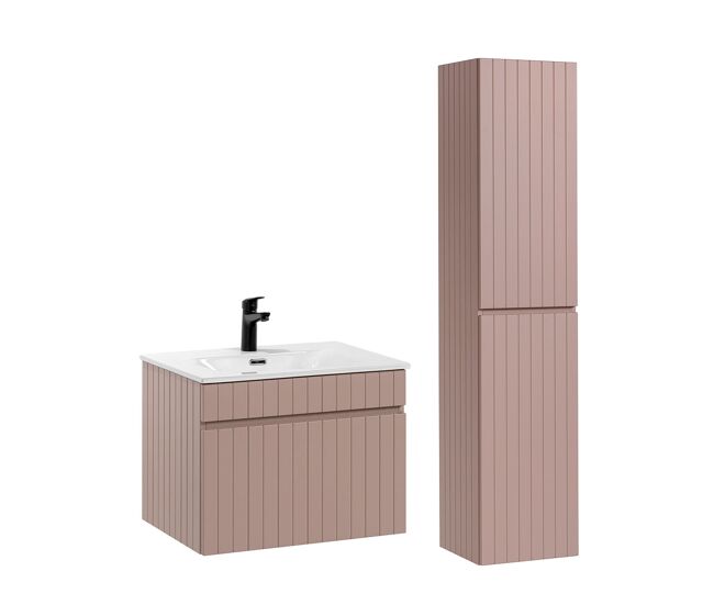 Conjunto mueble lavabo individual encastrado de 60 cm y columna zelie rosado