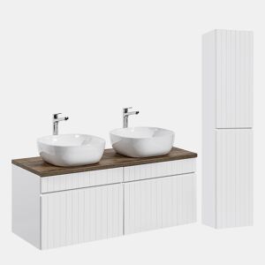 Conjunto móvel lavatório duplo 120cm e coluna Zelie branco e madeira
