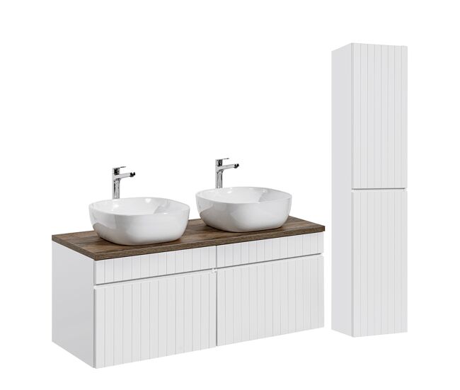 Conjunto mueble doble lavabo 120cm y columna zelie blanco y madera