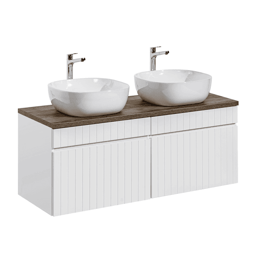 Conjunto móvel lavatório duplo 120cm e coluna Zelie branco e madeira