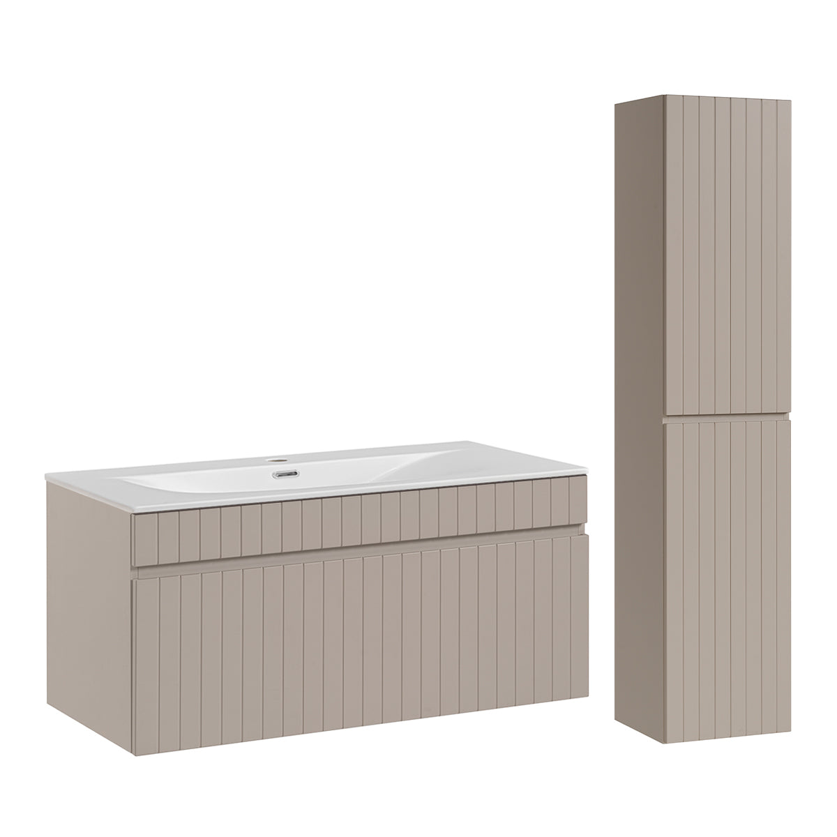 Conjunto mueble lavabo individual encastrable de y columna Zelie 100 Beige