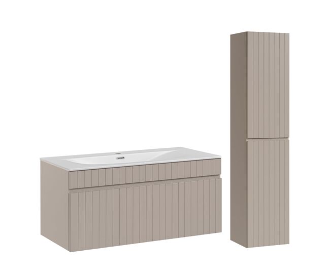 Conjunto de mueble individual con lavabo encastrable de 100cm y columna zelie cachemira