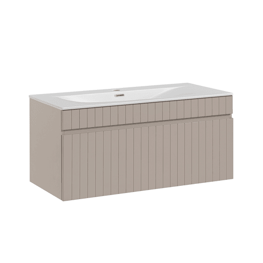 Conjunto móvel lavatório individual encastrado 100cm e coluna Zelie Caxemira