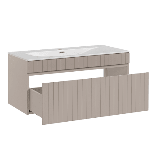 Conjunto móvel lavatório individual encastrado 100cm e coluna Zelie Caxemira