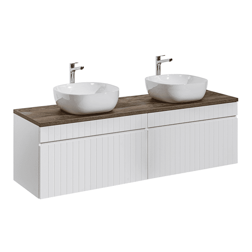 Conjunto móvel lavatório duplo 160cm e coluna Zelie Branco e Madeira