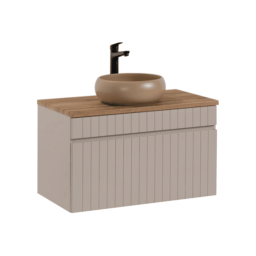 Conjunto móvel lavatório individual 80cm e coluna Zelie Caxemira e Madeira