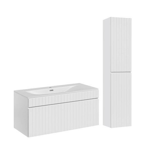 Conjunto móvel lavatório individual 100cm com coluna Zelie branco