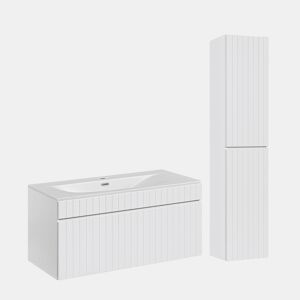 Conjunto móvel lavatório individual 100cm com coluna Zelie branco