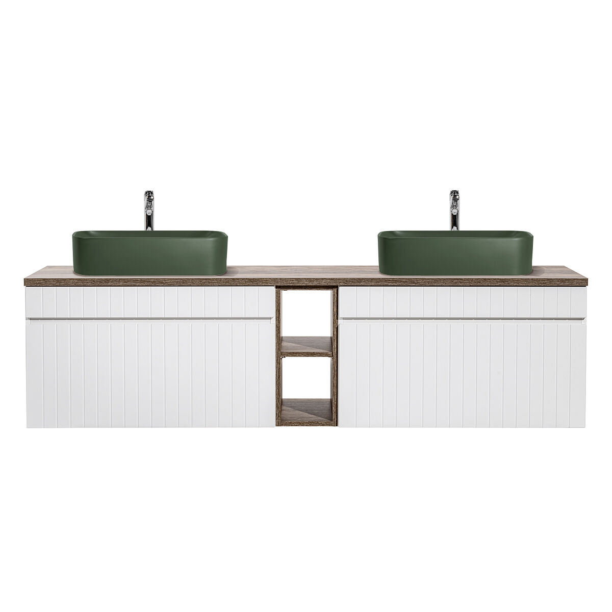 Mueble lavabo doble 180 cm 2 nichos zelie blanco madera y verde