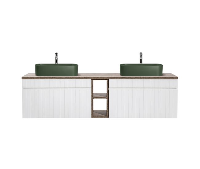 Mueble lavabo doble 180 cm 2 nichos zelie blanco madera y verde