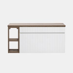 Móvel sob lavatório 100cm 2 nichos Zelie Branco e Madeira