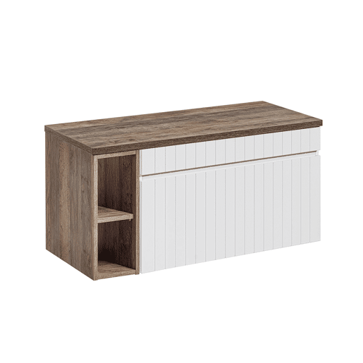 Móvel sob lavatório 100cm 2 nichos Zelie Branco e Madeira