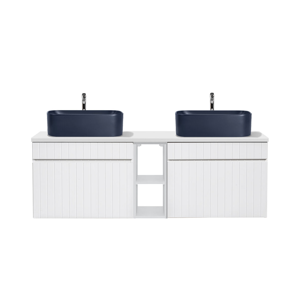 Mueble lavabo doble 140 cm 2 nichos zelie blanco y azul