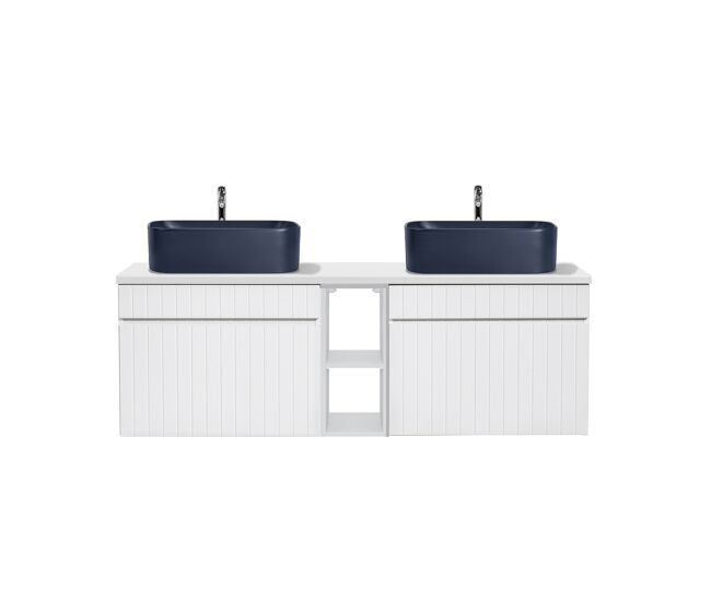 Mueble lavabo doble 140 cm 2 nichos zelie blanco y azul