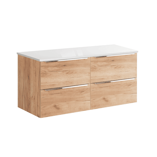 Móvel sob lavatório 120cm plano de trabalho April Madeira e Branco