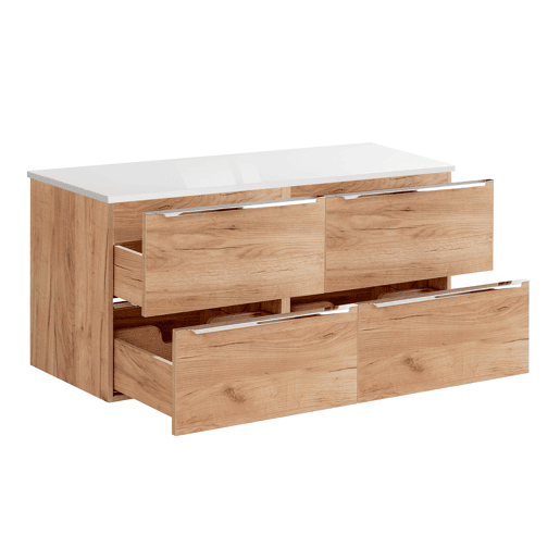 Móvel sob lavatório 120cm plano de trabalho April Madeira e Branco