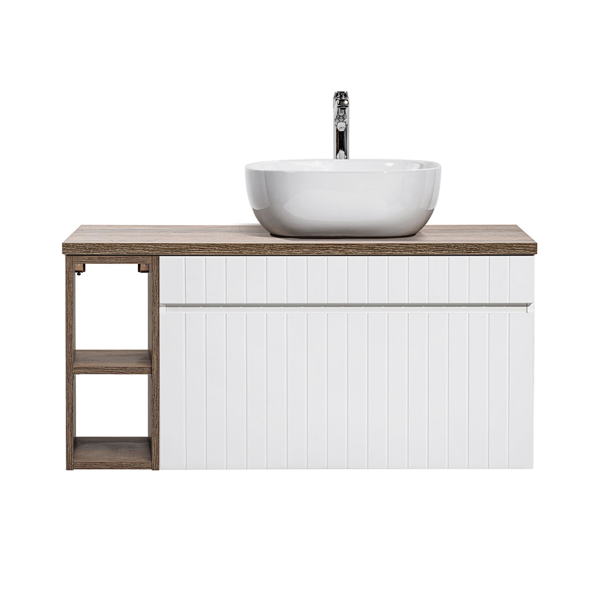 Mueble lavabo individual 100cm 2 nichos zelie blanco y madera