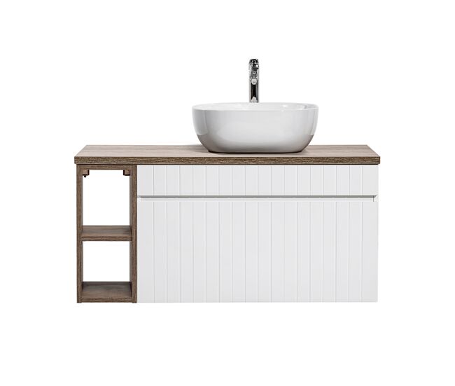 Mueble lavabo individual 100cm 2 nichos zelie blanco y madera