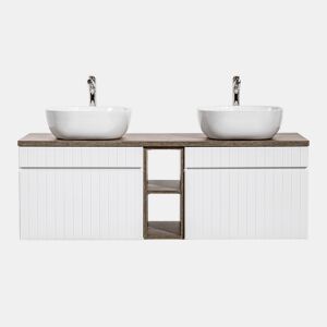 Móvel de toucador duplo Zelie Branco e Madeira 140cm 2 nichos