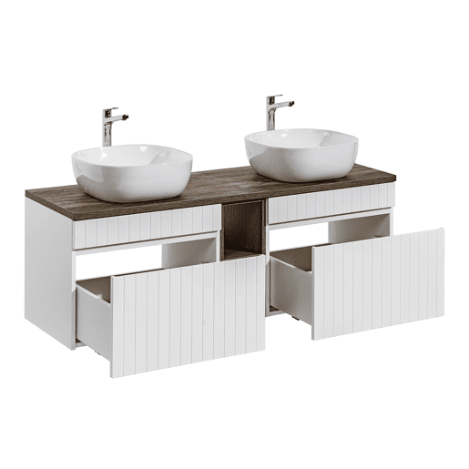 Móvel de toucador duplo Zelie Branco e Madeira 140cm 2 nichos