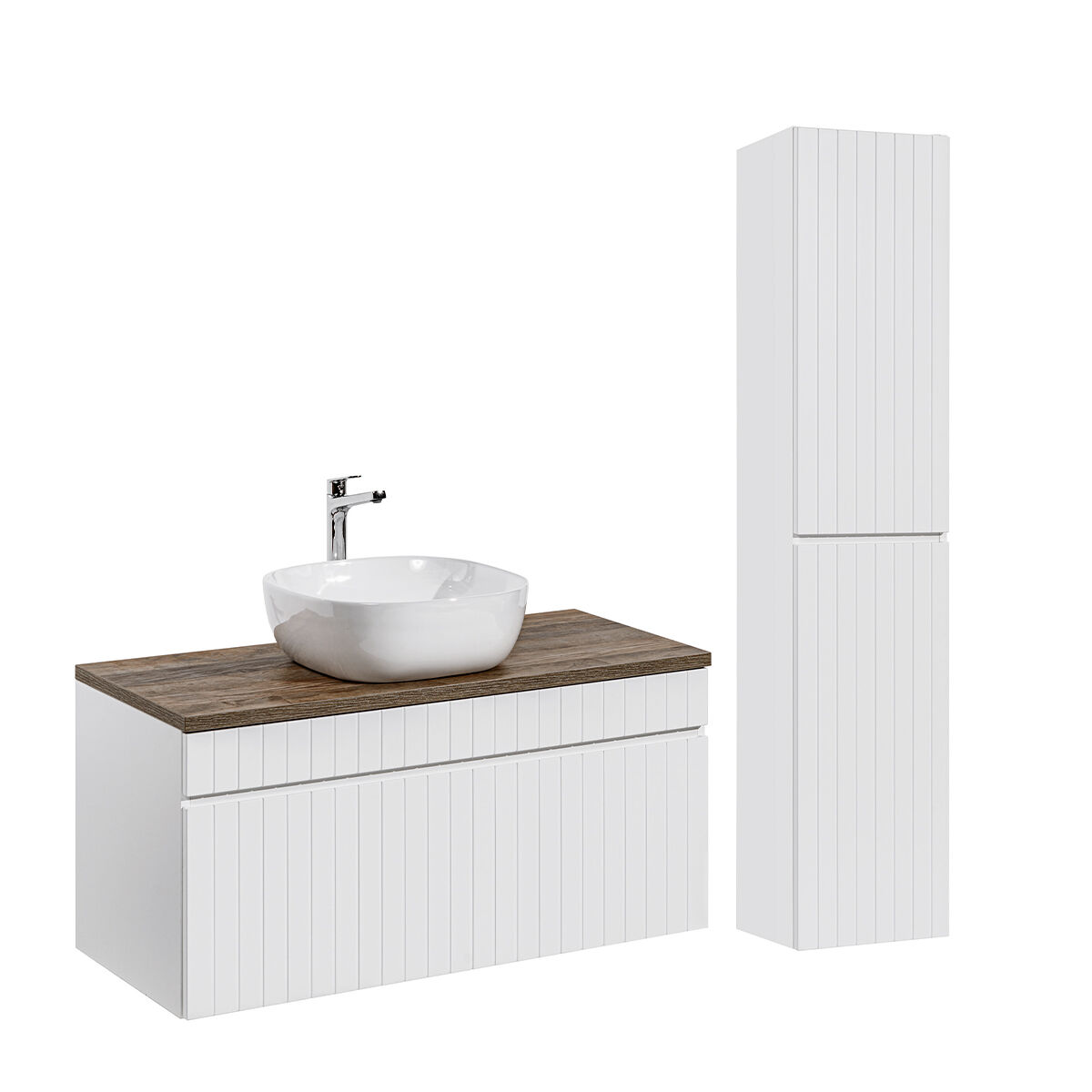 Conjunto mueble lavabo individual 100cm y columna zelie blanco y madera