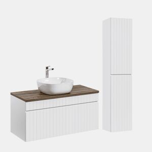Conjunto móvel lavatório individual 100cm e coluna Zelie branco e madeira