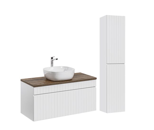 Conjunto mueble lavabo individual 100cm y columna zelie blanco y madera