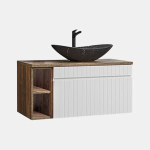Móvel lavatório único 100cm 2 nichos Zelie Branco Madeira e Preto