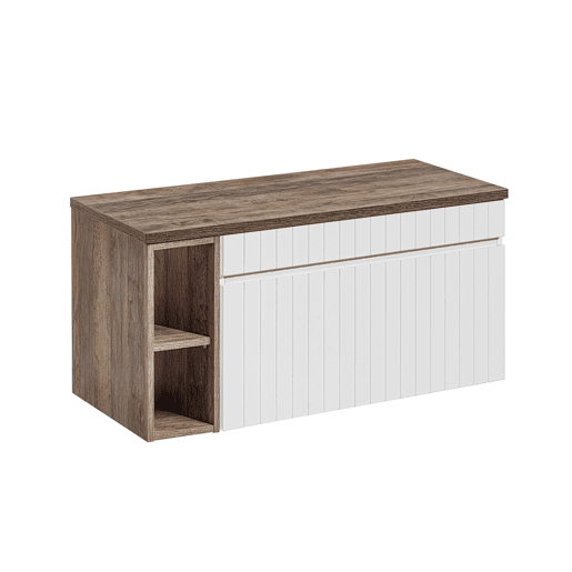 Móvel lavatório único 100cm 2 nichos Zelie Branco Madeira e Preto