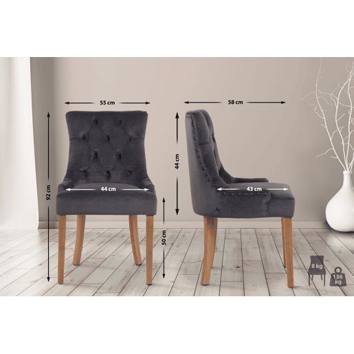 Juego de 4 sillas de comedor Aberdeen en terciopelo Gris oscuro 58X55X92 cm