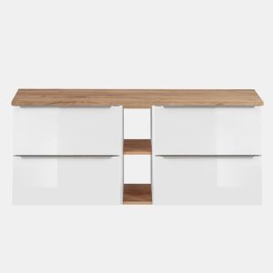 Móvel sob lavatório 140cm 2 nichos Abril Branco e Madeira