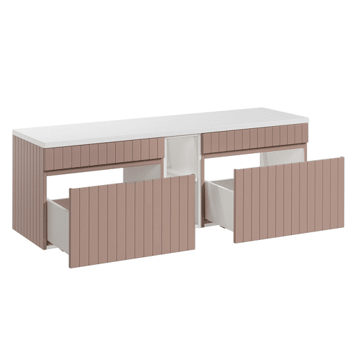 Móvel de toucador Zelie rosa e branco 140cm 2 nichos
