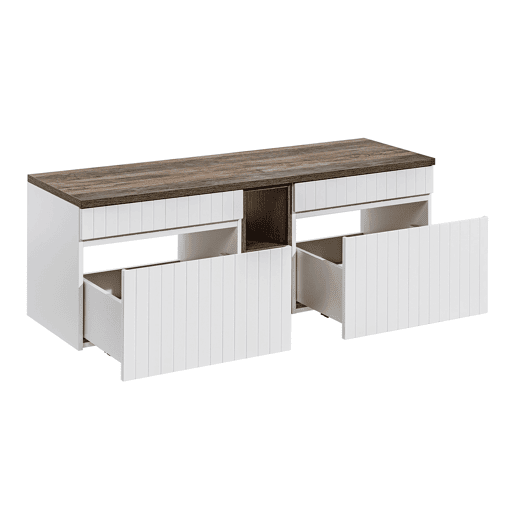 Conjunto móvel lavatório duplo 140cm 2 nichos e coluna Zelie Branco Madeira e Azul