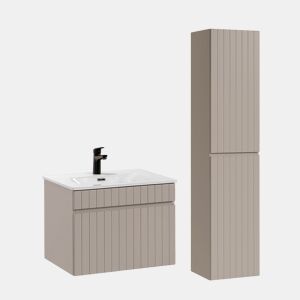 Móvel de toucador individual Zelie Cachemire com lavatório e pedestal de 60 cm