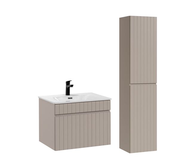 Conjunto mueble lavabo individual encastrado 60cm y columna zelie cachemira