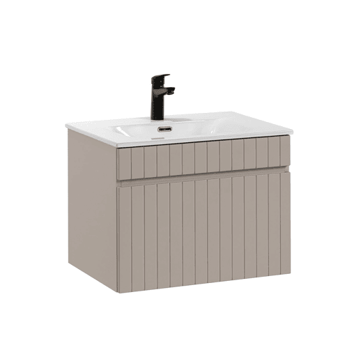 Móvel de toucador individual Zelie Cachemire com lavatório e pedestal de 60 cm