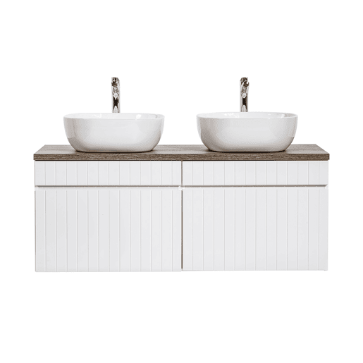 Móvel lavatório duplo Zelie branco e madeira 120cm