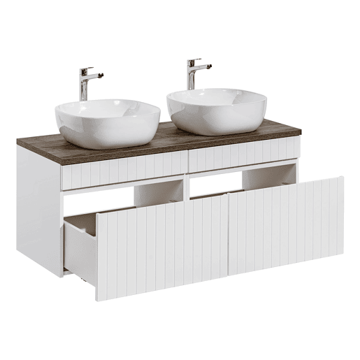 Móvel lavatório duplo Zelie branco e madeira 120cm
