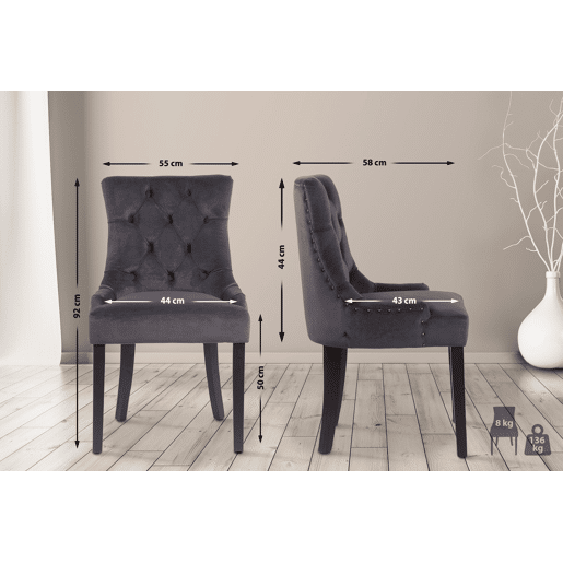 Juego de 4 sillas de comedor Aberdeen en terciopelo Gris oscuro 58X55X92 cm