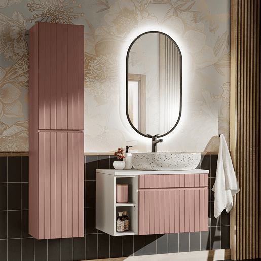 Móvel de toucador 80cm 2 nichos Zelie Rosa e Branco