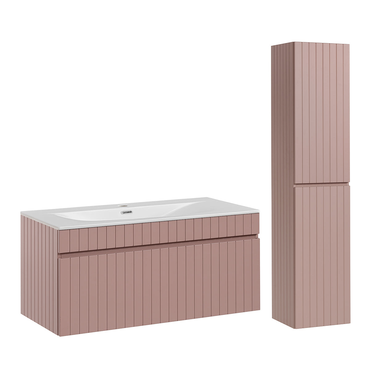 Conjunto mueble lavabo individual encastrable de y columna Zelie 100 Rosa