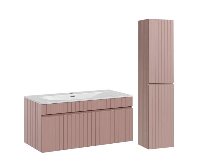 Conjunto mueble lavabo individual encastrado de 100cm y columna zelie rosado
