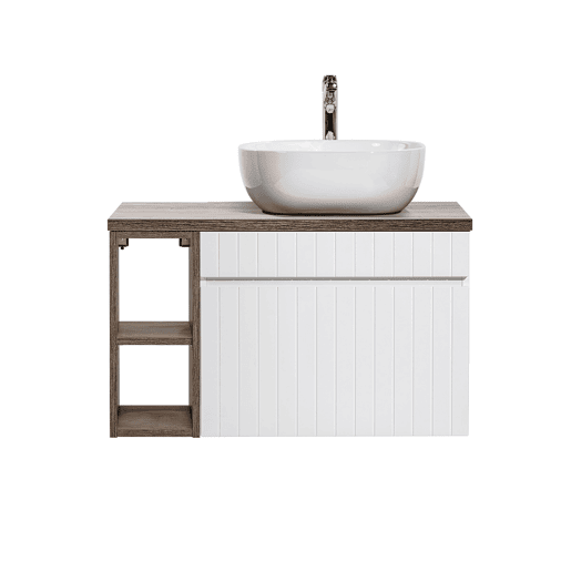 Móvel lavatório simples 80cm 2 nichos Zelie branco e madeira